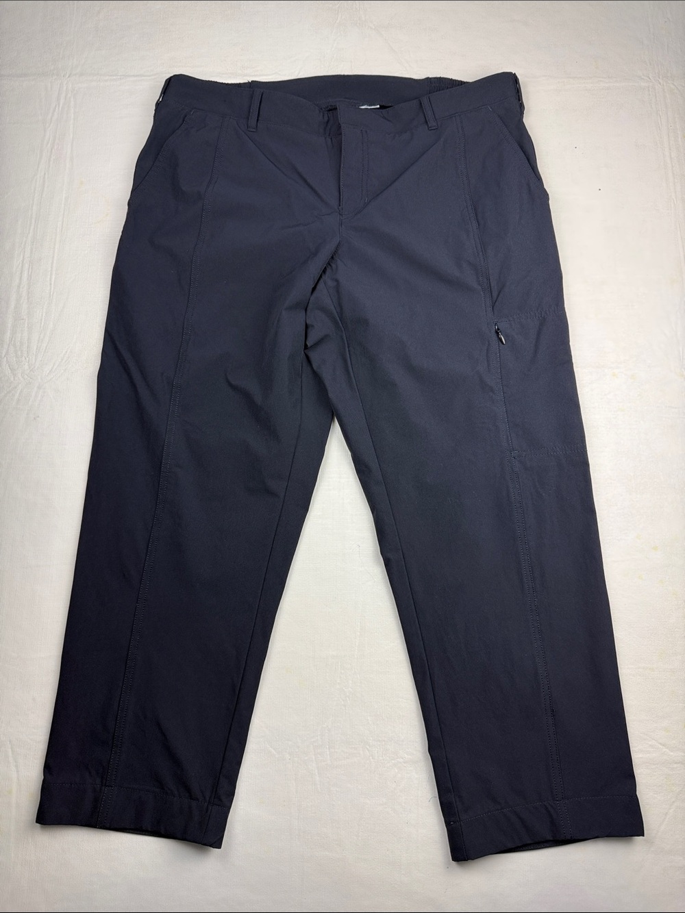 Women's Navy Ankle-Length Performance Pants Pockets Elastic Sides Size 14